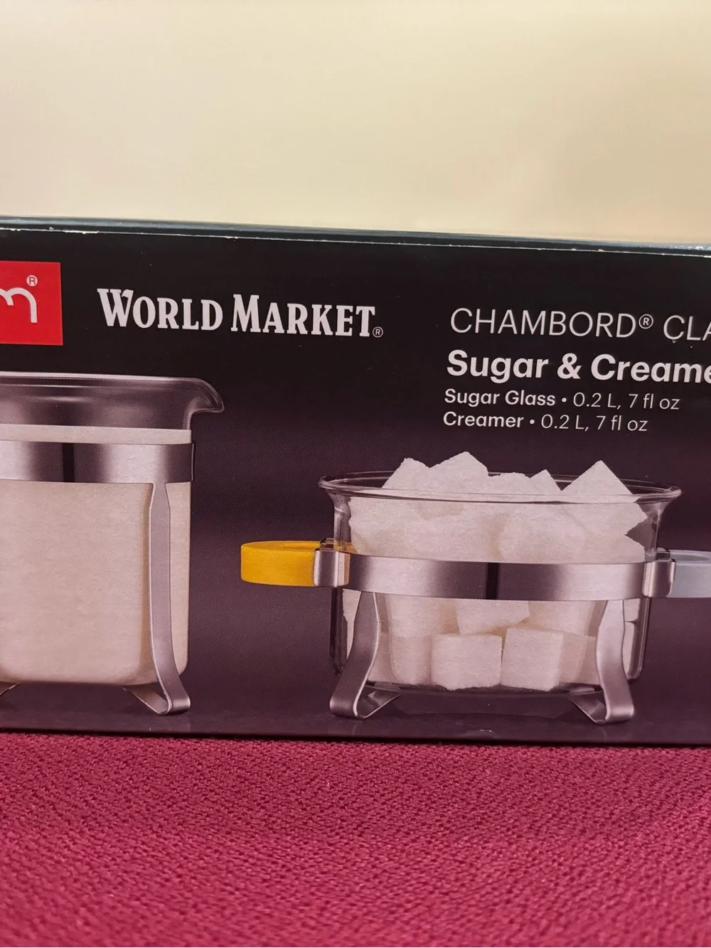 BODUM CHAMBORD CLASSIC SUGAR & CREAMER SET WITH YELLOW & BLUE HANDLES New in Box